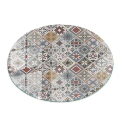 Wallfluent Dessus de table en verre trempé fi50 cm Motif mosaïque avec ornements- Plateau En Verre