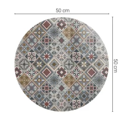 Wallfluent Dessus de table en verre trempé fi50 cm Motif mosaïque avec ornements- Plateau En Verre