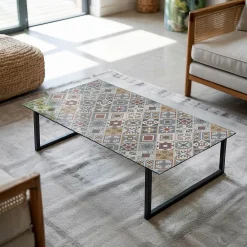 Wallfluent Plateau En Verre<Dessus de table en verre trempé 100x50 cm Motif mosaïque avec ornements