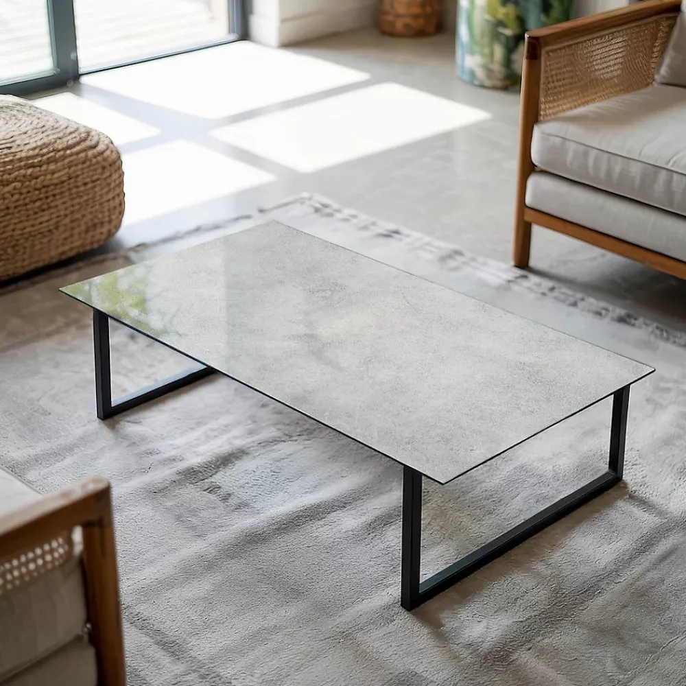 Wallfluent Dessus de table en verre trempé 120x60 cm Texture de béton avec fissures- Plateau En Verre