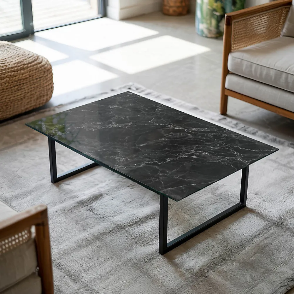Wallfluent Dessus de table en verre trempé 100x70 cm Motif de marbre veiné- Plateau En Verre