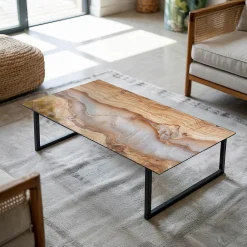 Wallfluent Plateau En Verre<Dessus de table en verre trempé 140x70 cm Bois naturel avec résine