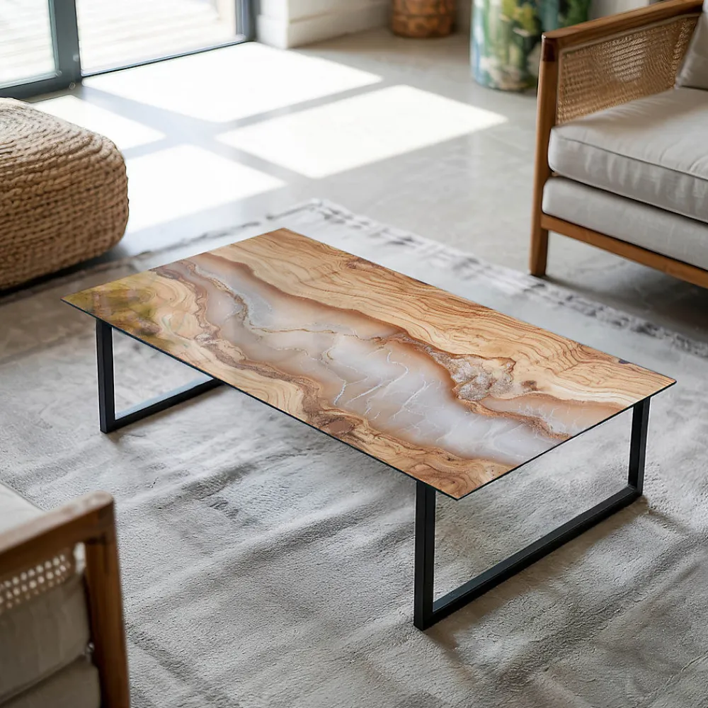 Wallfluent Plateau En Verre<Dessus de table en verre trempé 140x70 cm Bois naturel avec résine