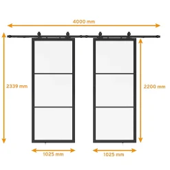 Schulte Porte Coulissante<Double porte coulissante complète verre - 205x220 - porte vitrée - porte verrière - décor Loftstyle - noir