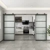 Schulte Porte Coulissante<Double porte coulissante complète verre - 205x220 - Porte vitrée - Satinée - Décor industriel - Noir
