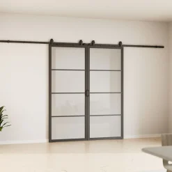 Schulte Porte Coulissante<Double porte coulissante complète verre - 205x220 - Porte vitrée - Satinée - Décor industriel - Noir