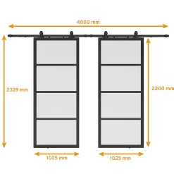 Schulte Porte Coulissante<Double porte coulissante complète verre - 205x220 - Porte vitrée - Satinée - Décor industriel - Noir