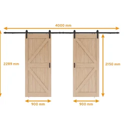 Schulte Double porte coulissante intérieure en bois - 180x215 - chêne - oak - système ouvert noir - softclose- Porte Coulissante
