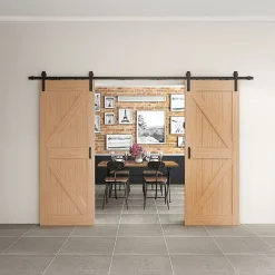 Schulte Porte Coulissante<Double porte coulissante intérieure en bois - 205x215 - chêne - oak - système ouvert noir - softclose