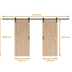 Schulte Porte Coulissante<Double porte coulissante intérieure en bois - 205x215 - chêne - oak - système ouvert noir - softclose