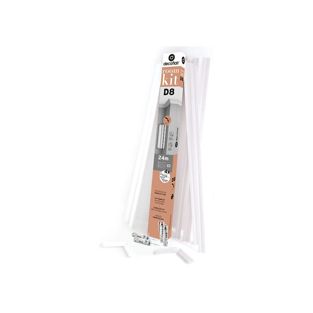 Decoflair D8-ROOMKIT Moulure de plafond Polystyrène 50 x 50 x 2000 - 1 pièce- Moulure Et Rosace De Plafond