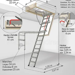 Matisere Echelle coupe feu 60min - Hauteur sous plafond 3.05m - Trémie 70 x 130cm - LMF60/70130-305- Escalier Escamotable