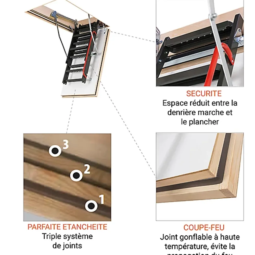Matisere Echelle coupe feu 60min avec trappe de 70x120cm - Hauteur de 2.33 à 2.80m - LMF60/70120-280- Escalier Escamotable