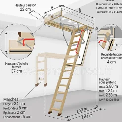 Matisere Escalier Escamotable<Echelle coupe feu 60min avec trappe de 60x120cm - Hauteur de 2.53 à 2.80m - LWF60/60120-280