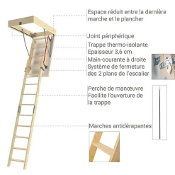 Matisere Echelle escamotable bois - Trémie de 60 x 120cm - Hauteur de 2.00 à 3.05m - LDK60120/305- Escalier Escamotable