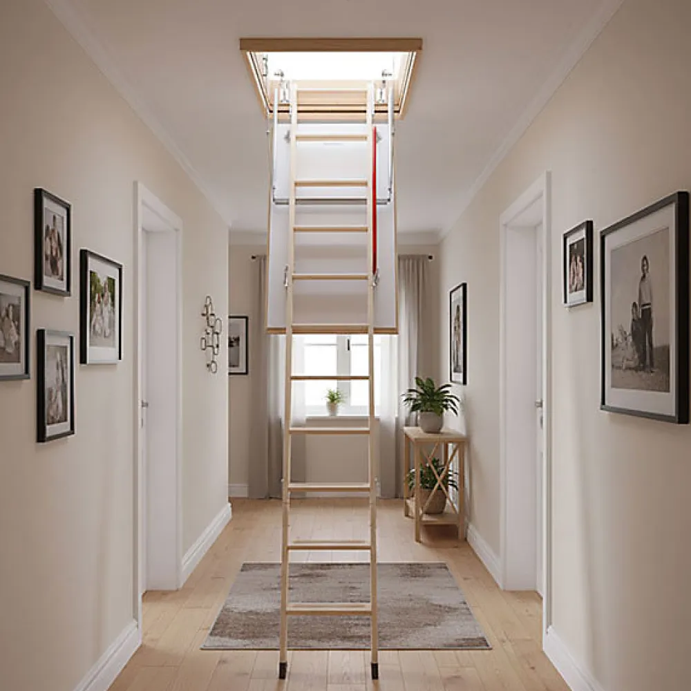Matisere Echelle escamotable bois - Trémie de 70 x 140cm - Hauteur de 2.32 à 2.80m - LWZ70140-2- Escalier Escamotable