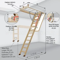 Matisere Escalier Escamotable<Echelle escamotable bois - Trémie de 60 x 111cm - Hauteur de 2.32 à 2.80m - LWK60111-2