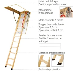 Matisere Echelle escamotable bois - Trémie de 60 x 94cm - Hauteur de 2.50 à 2.80m - LWK6094-2- Escalier Escamotable
