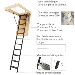 Matisere Echelle escamotable en métal - Trémie de 60 x 120cm - Hauteur de 2.20 à 2.80m - LMS60120-2- Escalier Escamotable