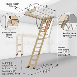 Matisere Escalier Escamotable<Echelle escamotable isolante - Haut. sous plafond 3.05m et long. trémie 1.30 à 1.40m - LTK60130-3