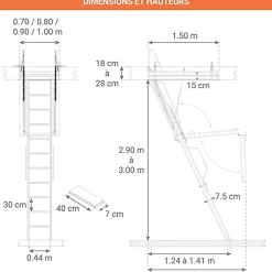 Matisere Echelle Escamotable Métal - Trappe 80x150cm - Hauteur 2.90 à 3.00m - ACI-TRE300/150-80- Escalier Escamotable