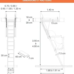 Matisere Echelle Escamotable Métal - Trappe 90x140cm - Hauteur 3.90 à 4.00m - ACI-QUA400/140-90- Escalier Escamotable