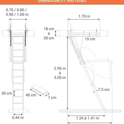 Matisere Echelle Escamotable Métal - Trappe 70x170cm - Hauteur 2.90 à 3.00m - ACI-TRE300/170-70- Escalier Escamotable