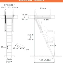 Matisere Escalier Escamotable<Echelle Escamotable Métal - Trappe 90x130cm - Hauteur 3.70 à 3.80m - ACI-QUA380/130-90