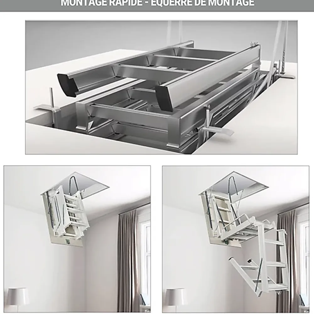 Matisere Escalier Escamotable<Echelle Escamotable Métal - Trappe 90x130cm - Hauteur 3.70 à 3.80m - ACI-QUA380/130-90