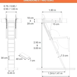 Matisere Echelle Escamotable Métal - Trappe 70x180cm - Hauteur 2.90 à 3.00m - ACI-TRE300/180-70- Escalier Escamotable