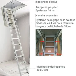 Matisere Echelle Escamotable Métal - Trappe 70x180cm - Hauteur 2.90 à 3.00m - ACI-TRE300/180-70- Escalier Escamotable
