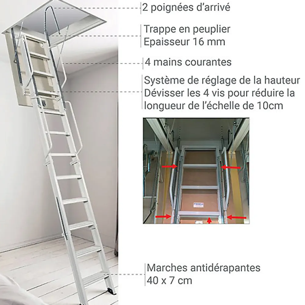 Matisere Echelle Escamotable Métal - Trappe 70x180cm - Hauteur 2.90 à 3.00m - ACI-TRE300/180-70- Escalier Escamotable