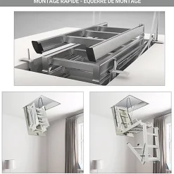 Matisere Echelle Escamotable Métal - Trappe 80x140cm - Hauteur 3.90 à 4.00m - ACI-QUA400/140-80- Escalier Escamotable