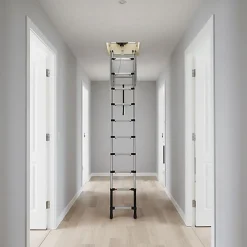 Matisere Echelle télescopique escamotable 9 marches - Hauteur de 2.25 à 2.45m - TEL-72324- Escalier Escamotable
