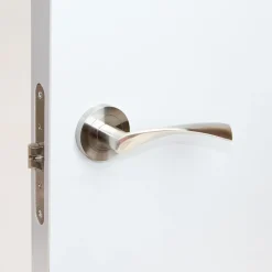 Emuca Jeu de Garniture intérieure de poignée de porte Twist, avec rosace D.50mm, Aluminium, Nickel satiné- Poignée De Porte