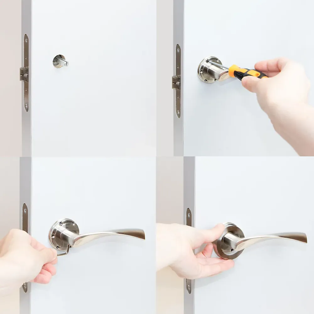 Emuca Jeu de Garniture intérieure de poignée de porte Twist, avec rosace D.50mm, Aluminium, Nickel satiné- Poignée De Porte
