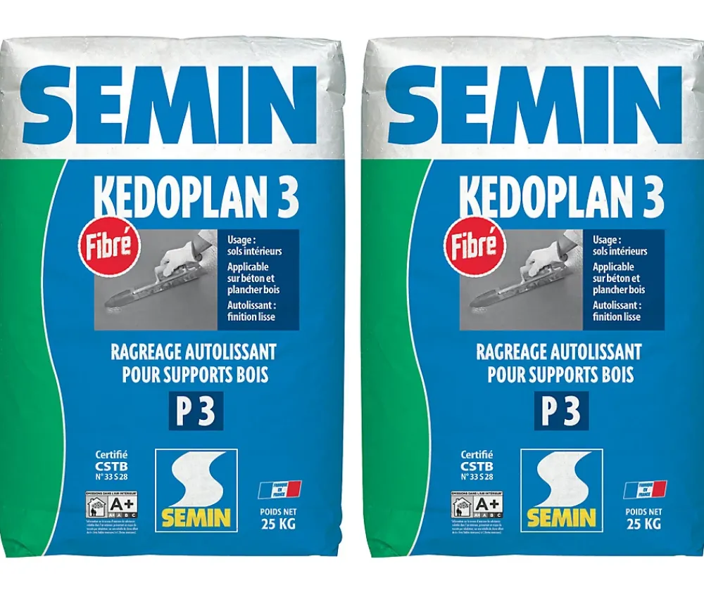 Semin Enduit de Ragréage Autolissant Kedoplan Fibré , Sol Intérieur, sac de 25 kg (lot de 2)- Ragréage Et Primaire Pour Carrelage