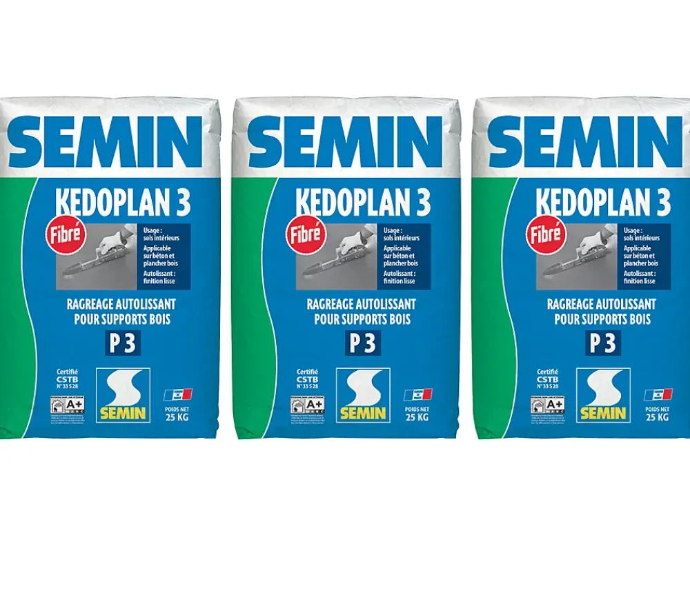 Semin Enduit de Ragréage Autolissant Kedoplan Fibré , Sol Intérieur, sac de 25 kg (lot de 3)- Ragréage Et Primaire Pour Carrelage