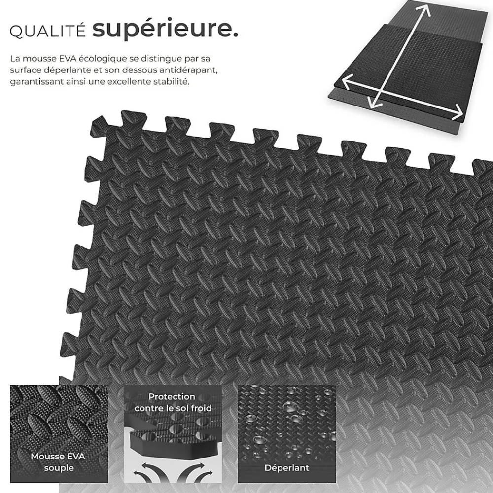 Tectake Ensemble de 12 Dalles Carrées Tapis de sol Sport 12 pièces avec 24 bordures noir- Dalle Pvc Garage