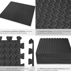 Tectake Ensemble de 12 Dalles Carrées Tapis de sol Sport 12 pièces avec 24 bordures noir- Dalle Pvc Garage