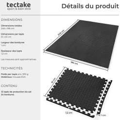 Tectake Ensemble de 12 Dalles Carrées Tapis de sol Sport 12 pièces avec 24 bordures noir- Dalle Pvc Garage