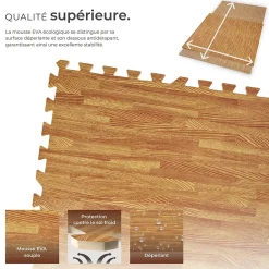 Tectake Ensemble de 24 Dalles Carrées Tapis de sol Sport 24 pièces avec 48 bordures imprimé bois- Dalle Pvc Garage