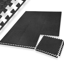 Tectake Ensemble de 24 Dalles Carrées Tapis de sol Sport 24 pièces avec 48 bordures noir- Dalle Pvc Garage