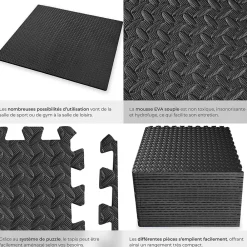 Tectake Ensemble de 24 Dalles Carrées Tapis de sol Sport 24 pièces avec 48 bordures noir- Dalle Pvc Garage