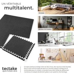 Tectake Ensemble de 24 Dalles Carrées Tapis de sol Sport 24 pièces avec 48 bordures noir- Dalle Pvc Garage