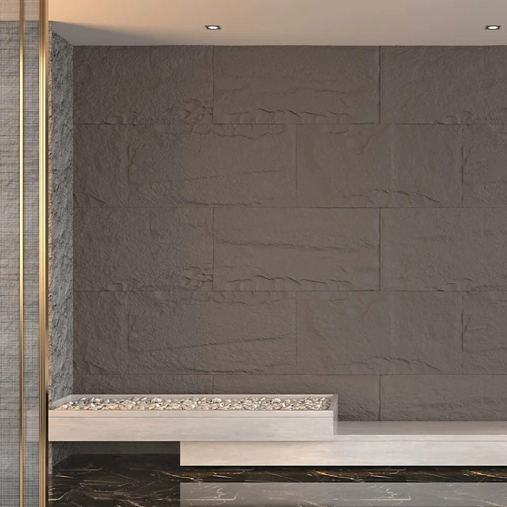 Divina Home Panneau Mural Décoratif<Ensemble de 10 panneaux décoratifs effet pierre 3D, revêtement mural PU 7,2 m², 120x60x3 cm, Gris Volcan