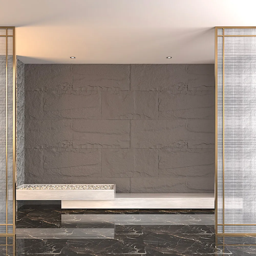 Divina Home Panneau Mural Décoratif<Ensemble de 10 panneaux décoratifs effet pierre 3D, revêtement mural PU 7,2 m², 120x60x3 cm, Gris Volcan
