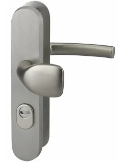Thirard Ensemble de poignées de sécurité palière pour porte d'entrée, béquille et aileron , entr'axes 216mm, anodisé inox -- Poignée De Porte