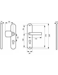 Thirard Ensemble de poignées de sécurité palière pour porte d'entrée, béquille et aileron , entr'axes 216mm, anodisé inox -- Poignée De Porte