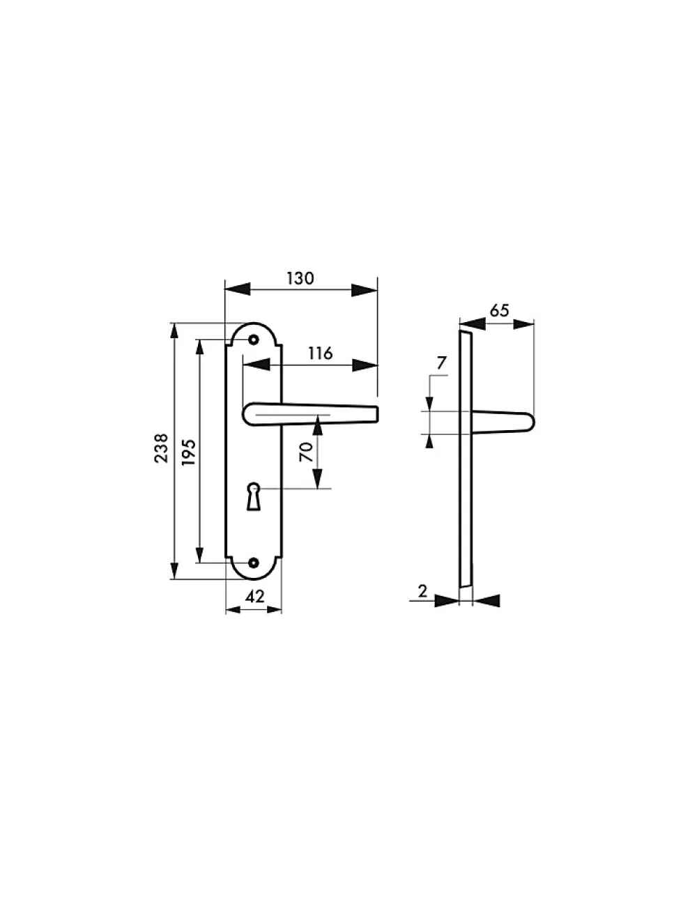 Thirard Ensemble de poignées pour porte de chambre Charon trou de clé, carré 7mm, entr'axes 195mm, acier patiné -- Poignée De Porte